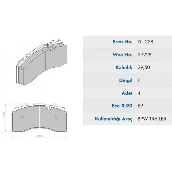 Fren Balatasi Büyük Eco Bpw Saf Dingil 2010- (Diskli Fren ) | EREN KT-D.228 M321 | OEM 29228 05092900130 0980107570