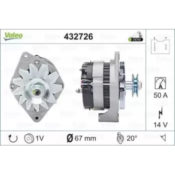 Alternator 12V 50A R9 R11 R19 Toros Clio I Expres | VALEO 432726 | OEM 7700764382 7700764382 7700807041 7701499251 7700807041 7701499251