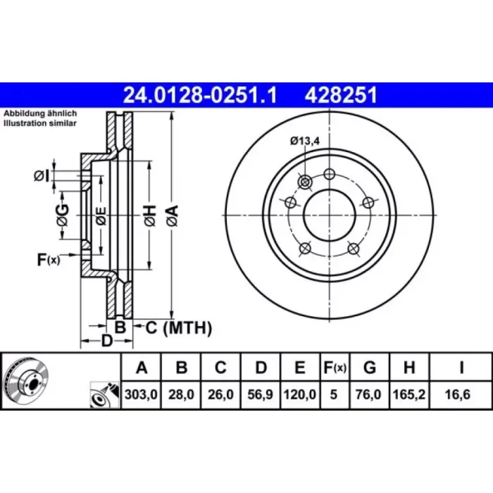 On Fren Aynasi Amarok (303×28MM) 10>> | ATE 24 0128-0251 1 | OEM 2H0615301A 2H0615301A 2H0615301D 2H0615301D