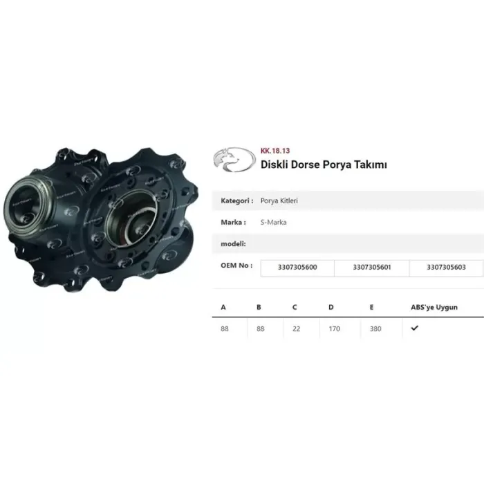Dingil Poryasi Dorse Diskli Teker Rulmanli B9 B11 B9 22K Pilot Saf | KURTSAN KK.18.13 | OEM 3307305600-3307305601 03307305603