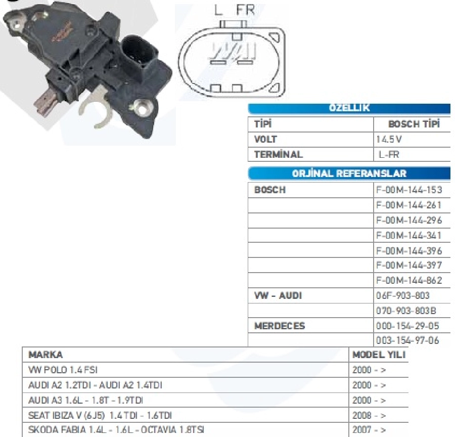 Konjektör 12V Bosch Tipi VW Polo 1,4FSI - Audi A2 1,4 TDI - Audi A3 1,6İ - 1,8T 2000 ve sonrası 2 Fişli | OEM TRS.YR.IB261