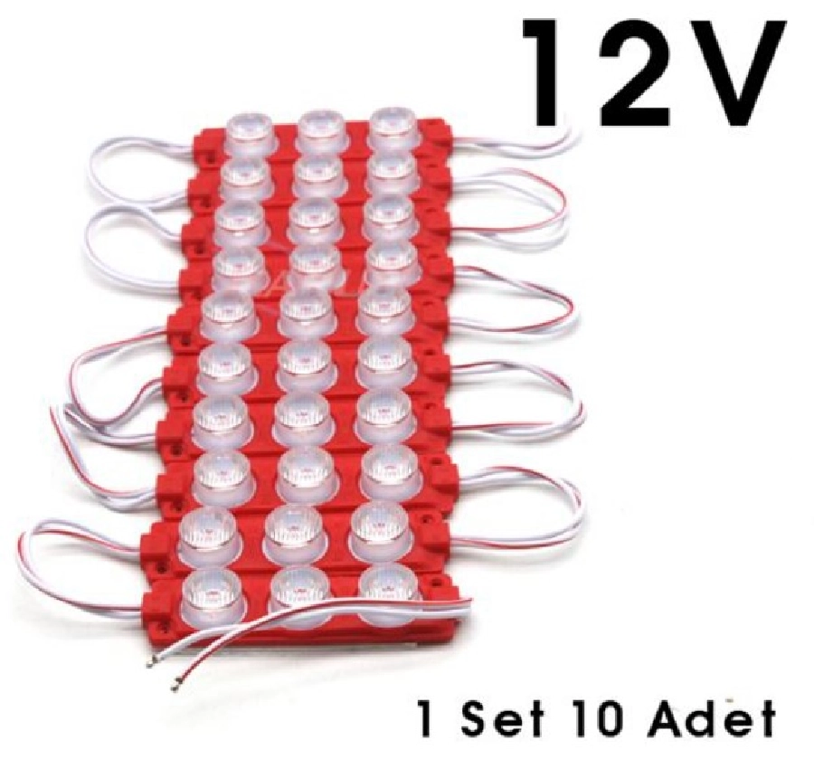 Parmak Lamba Seti 12V 3 LED'li Şeffaf Camlı Kırmızı Işık (10 Adet) | OEM BR0409930