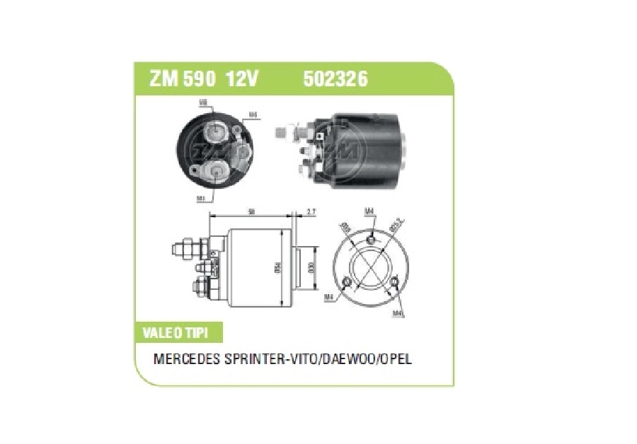 Marş Otom. Valeo Tip 12V Opel Daewoo, Mb Ssangyong Tek Uzun Ceryan Civata M Benz Sprinter - Vito | OEM ZM-590