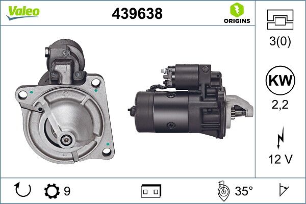 Mars Motoru 12V 9 Dis Master 2,4 / 2,5 | VALEO 439638 | OEM 5001014230 5001014230 7700730756 7701381647 7700730756 7701381647