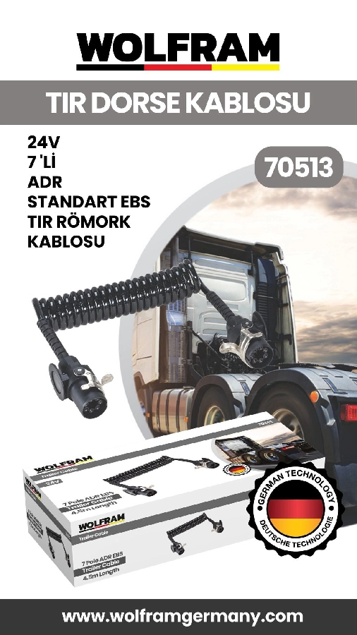 7 Li Adr Standart EBS Tır Dorse Kablosu 24V | OEM 70513