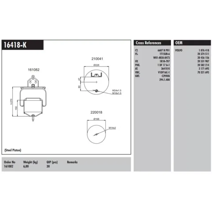 Komple Metal Pistonlu Volvo | CONNECT MD 16418-K | OEM 160082