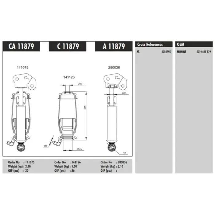 Kabin Amortisoru Arka (Koruklu) - Renault / Premium 370-420 00> 410-450 05> 430-460 06> | CONNECT CA 11879 | OEM 5010615879 CB0171 313072 C11879