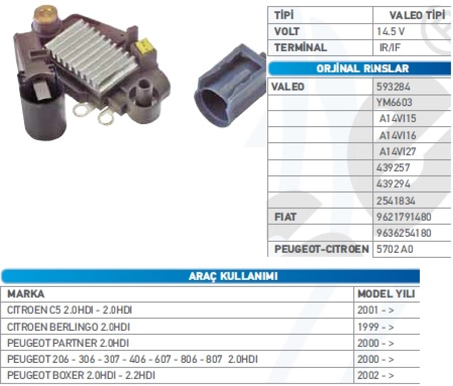 Konjektör Valeo Tip 12V - Citroen C5 2.0-2.2 Td HDI (01-04)-C8 2.0-2.2 Td HDI (02)-XANTIA 2.0 Td HDI | OEM TRS.YR.M519