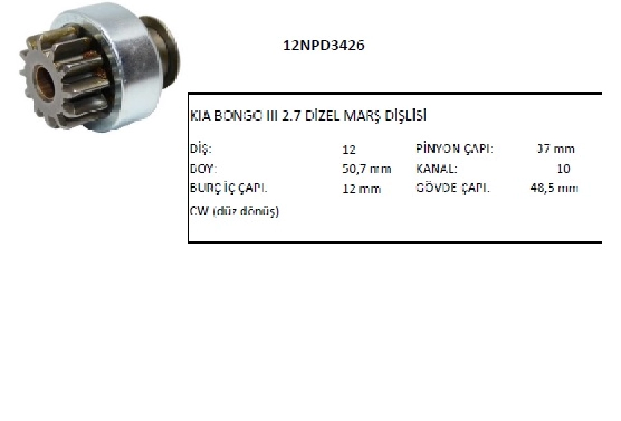 Marş Dişlisi 12DİŞ, Cw Denso Tipi Kia Bongo 3 2.7 Dizel | OEM 12NPD3426