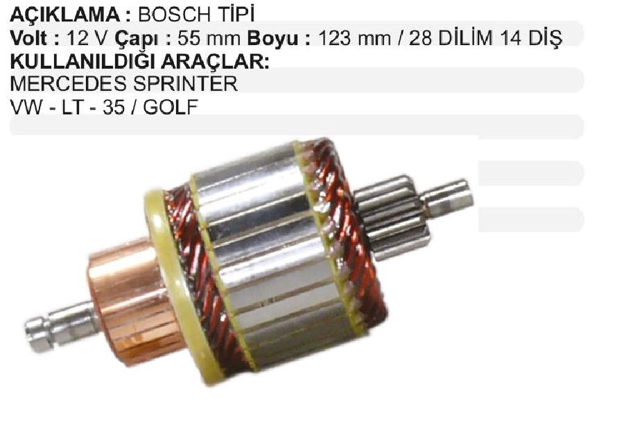 Marş Kollektörü Bosch Tip 12V Mb Sprinter Vito VW Lt 28-35-46 Daewoo Ssangyong Musso 28 Dilim, 14 Diş, Ç | OEM IM2130