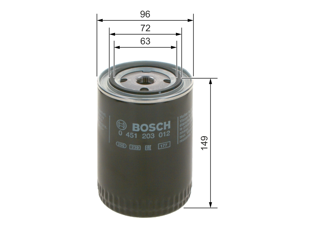 Yag Filtresi Caddy II 95>04 Golf 83>99 Jetta 80>91 Passat 80>96 Polo 86>99 LT35 82>96 | BOSCH 0451203012 | OEM 068115561