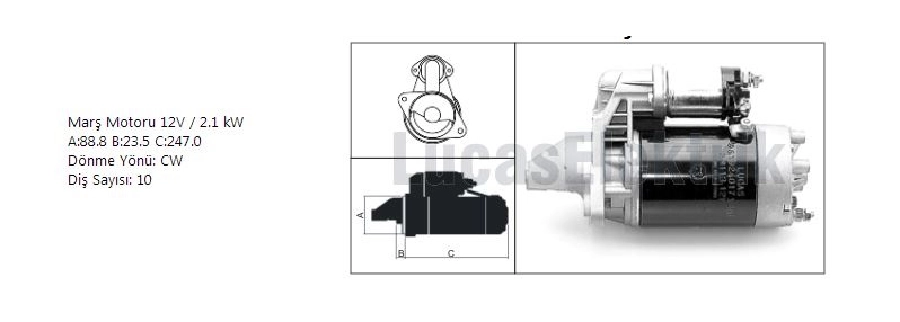 Marş Motoru 12V, 2,1kW, 10DİŞ M113 BMC TM30 | OEM 61924017
