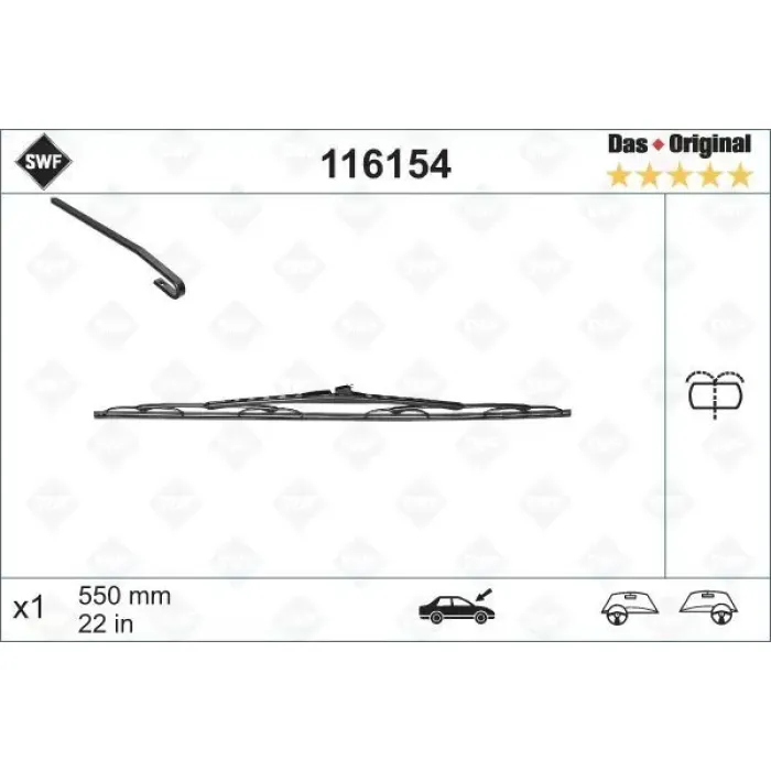 Silecek Supurgesi Swf On Sag (550MM) V-Class 638/2 99>03 Vito 638 97>03 | VALEO 116154 | OEM A6388201045