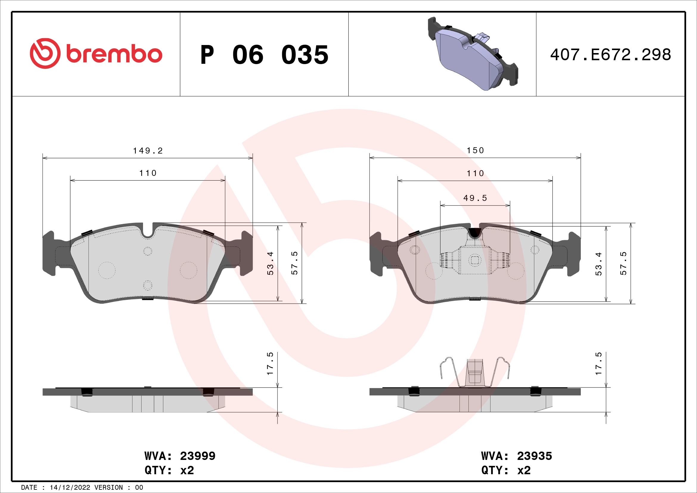 On Fren Balatasi Bmw E90 E87 | BREMBO P06035 | OEM 34116769763