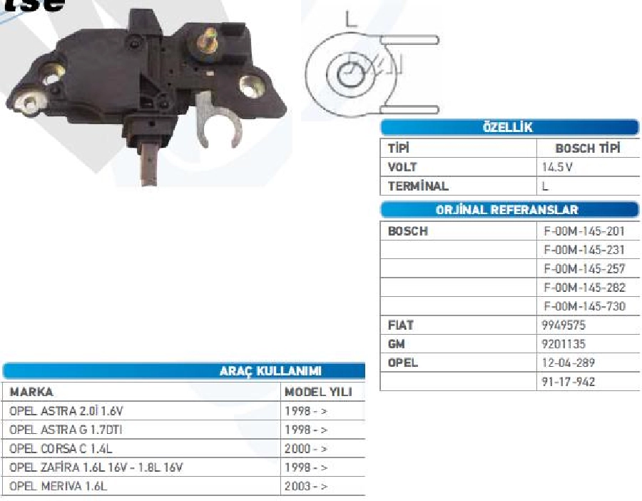 Konjektör 12V Bosch Tip - Vectra C, B - Astra - G-H- Zafıra 1.6-1.8-2.0cc 1998 ve sonrası | OEM TRS.YR.IB231