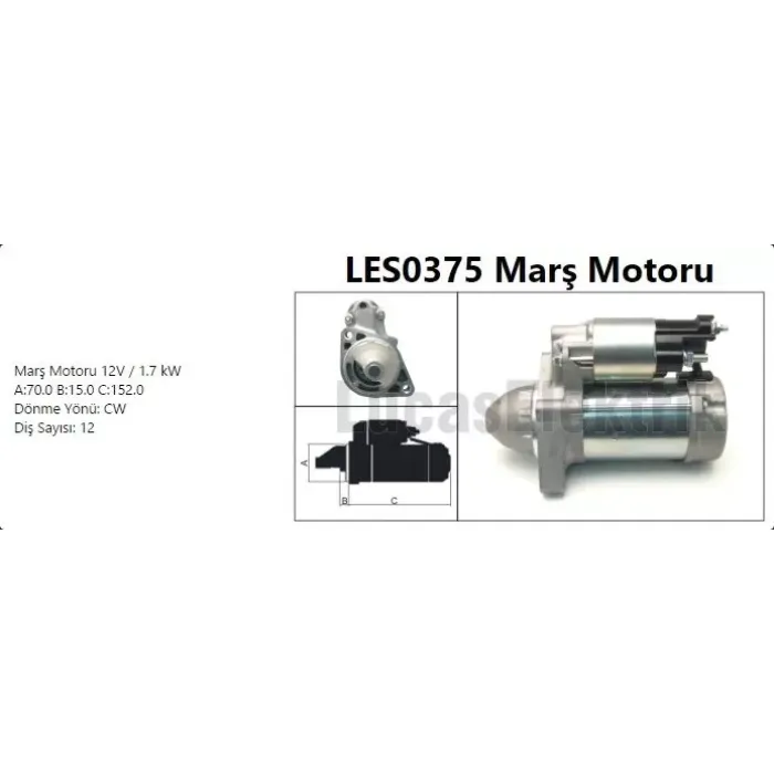 Mars Motoru (Denso Tip, 12V 1,7KW 12 Dis) X204 08>15 W204 08>14 C218 14>17 W212 09>15 C207 10>16 Vito W639 10> Sprinter 06> | LUCAS LES0375 | OEM A0061514501