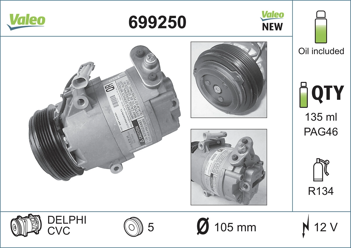 Klima Kompresoru Astra G X14XE X16XEL X20XEV | VALEO 699250 | OEM 1854102 90559855 9174396
