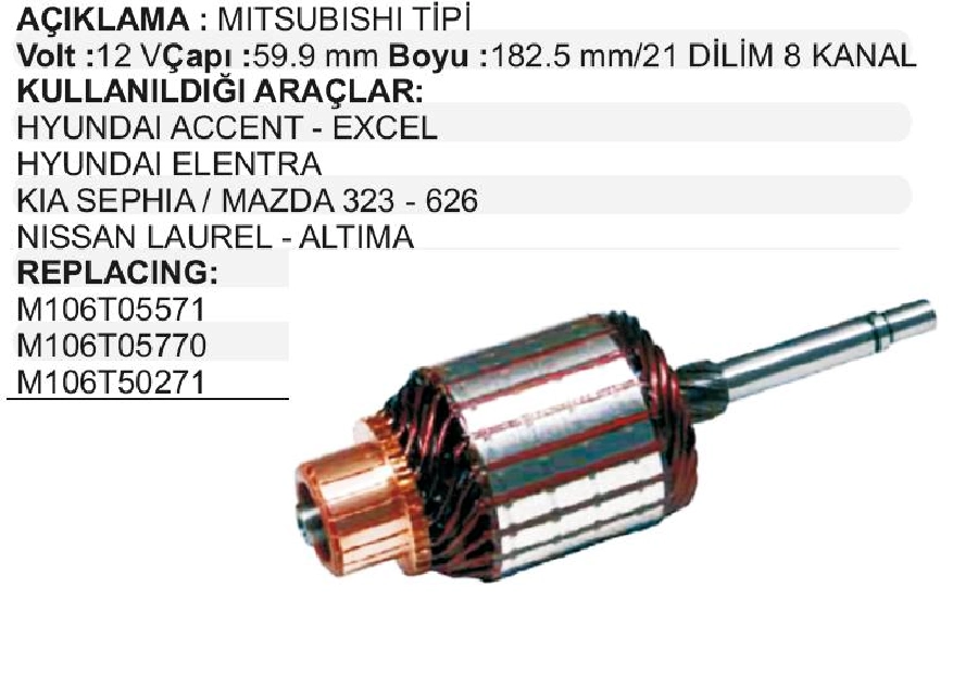 Marş Kollektörü Mitsubishi Tipi 12V Hyundai Accent-Excell, Kia Sephıa, Mazda 323 - 626 Nissan Laurel Alti | OEM IM3047