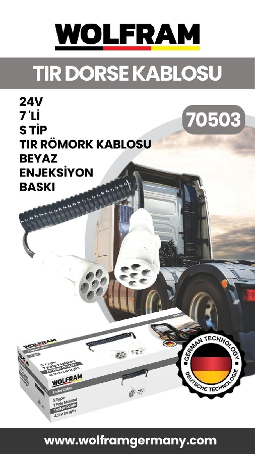 7 Li S Tip Tır Dorse Kablosu Beyaz Enjeksiyon Baskı 24V | OEM 70503
