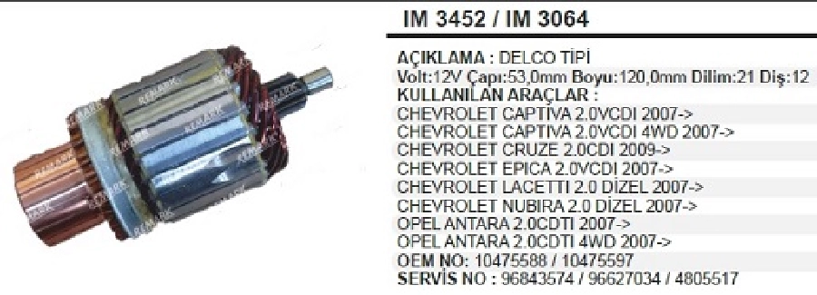 Marş Kollektörü Delco Opel Antara, Chevrolet Captıva | OEM IM3452