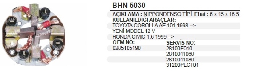Marş Kömür Yuva - Denso Marelli Tipi (Dört Kömürlü) Toyota Corolla, Honda Yeni Model Starex-Mitsubishi L200, S | OEM BHN5030