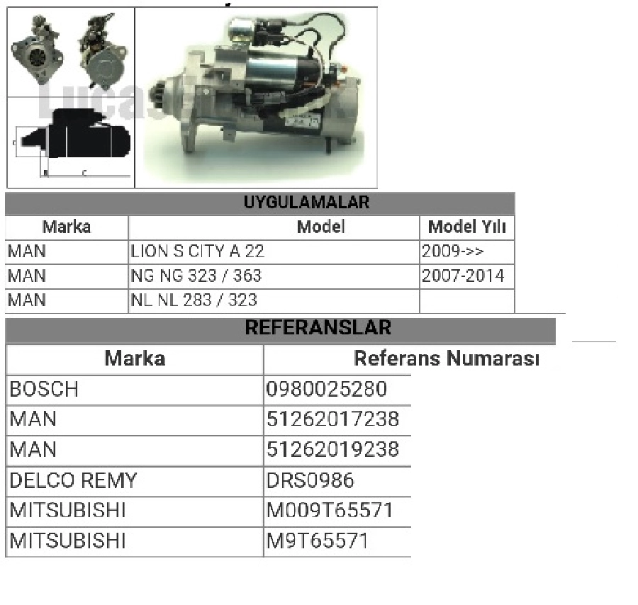 Marş Motoru 24V 5.5KW 12T MAN Motorlu Neoplan Otobus - MAN STR30321 | OEM WUT.1107.0359