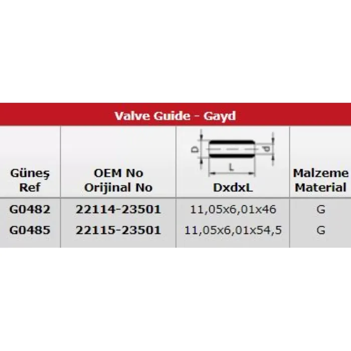 Subap Gaydi Elantra 1,6 2000-2006 - Sonata 1,8-2,0 (In 8 Ex 8) | GUNES G0482-G0485 | OEM 2211423501 2211423501 2211523501 2211523501