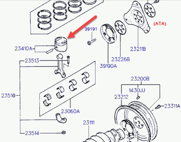 Motor Piston+Segman (0,50) Hyundai Getz Accent Elantra 1.6 G4ED-G (77,00MM) | NPR 130087001321 | OEM 23410-26111