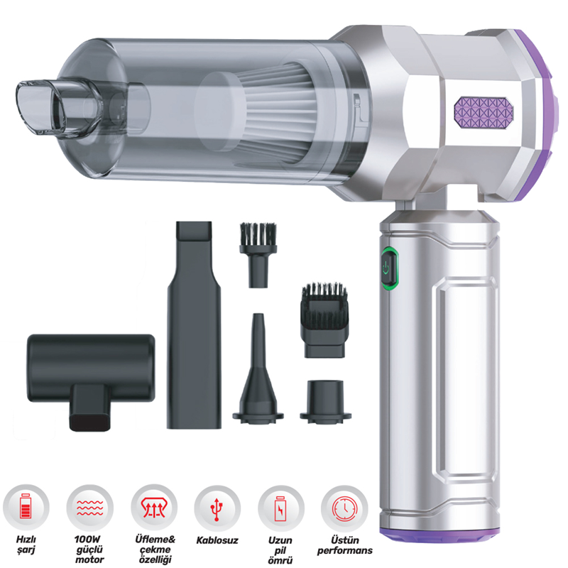 Carub Oto Araç Süpürgesi Profesyonel 100 Watt Şarjlı Lux