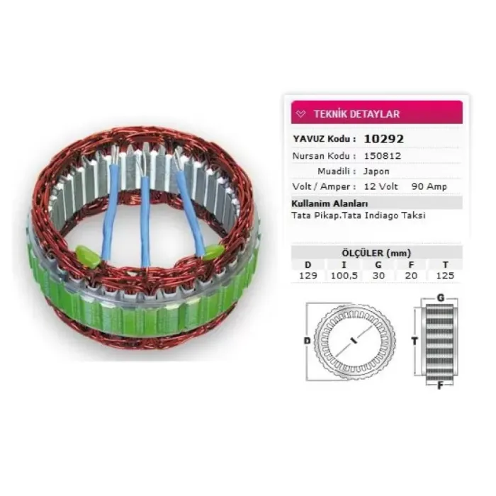 Stator Mitsubishi Tip 12V 90A Tata Pikap Tata Indiago Taksi Nursan 150812 | YAVUZ 10 292