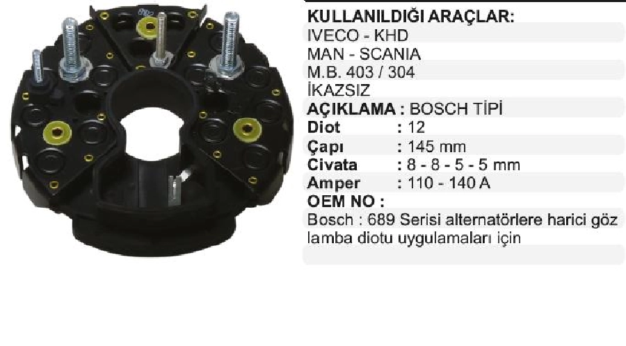 Diyot Tablası Mb 403, 304 12D 24V Ikazsız 145 | OEM VBR0550A