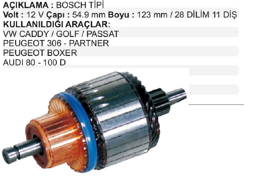 Marş Kollektörü Bosch Tip 12V VW Caddy Golf Passat Peugeot 306 Partner Boxer Audi 80-100D 28 Dilim 11 Diş | OEM IM2119