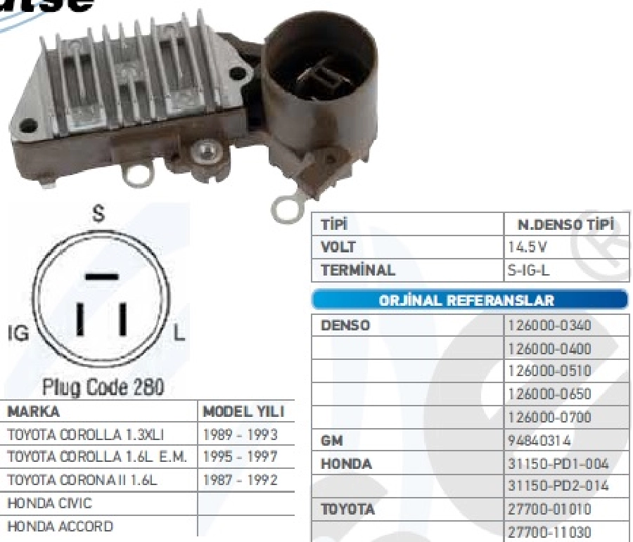 Konjektör Nippon Denso Tip 14.6V Honda Accord-Civic, Toyota Corolla- Camry-Corona (63.5mm) (S-Ig-L) | OEM TRS.YR.IN220