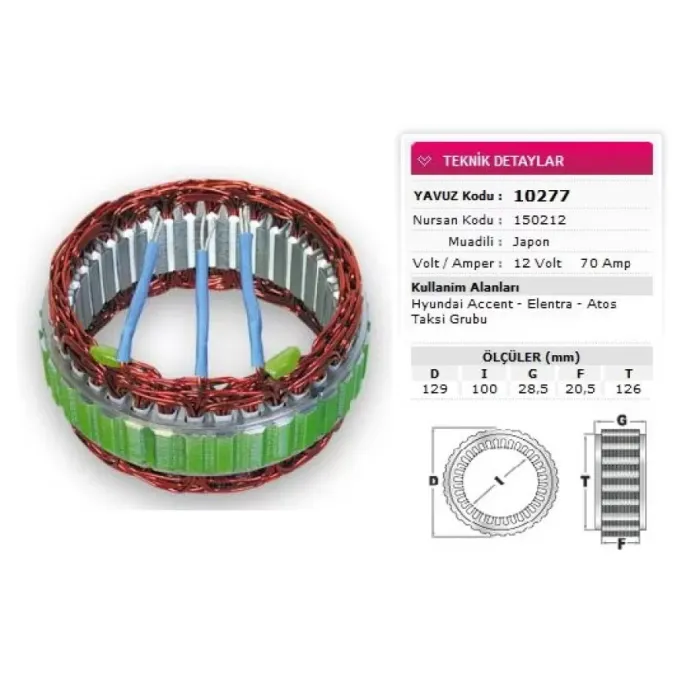 Stator Mitsubishi Tip 12V 70A Hyundai Accent Elantra Atos Taksi Grubu Nursan 150212 | YAVUZ 10 277 | OEM 3735032121 A383T24970 A383T25970