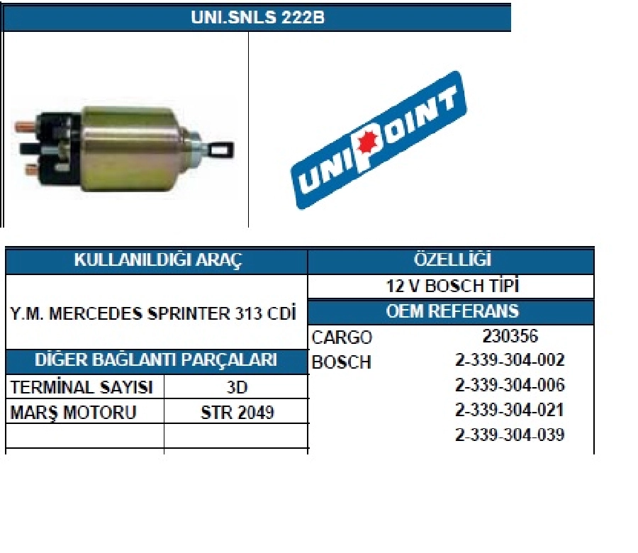 Marş Otomatiği 12V Mercedes Sprinter 313CD, Vectra B, BMW 320 | OEM SSL1010