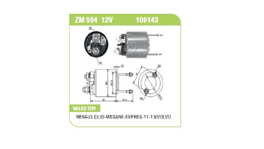 Marş Otom 12V. Valeo Tipi Renault Clio Megane Expres R11-19 Volvo 440-446-480 2 Delik Tek Fiş | OEM ZM-594