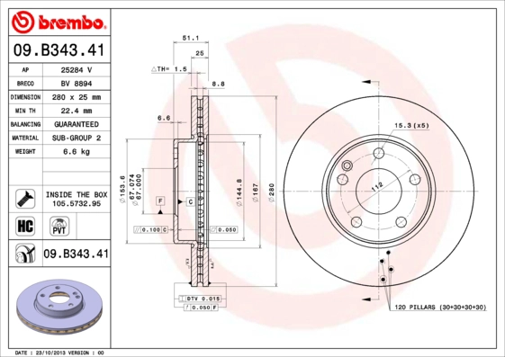 Fren Diski On W176 12>18 W246 11>18 C117 13>19 | BREMBO 09B34341 | OEM A2464210012