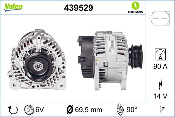 Alternator 12V 120A Transporter IV 2,5 Lt 28 / 35 Lt 28 / 46 2,5 TDI | VALEO 439529 | OEM 021903025J 021903025J 074903025K 1516463R 074903025K 1516463R