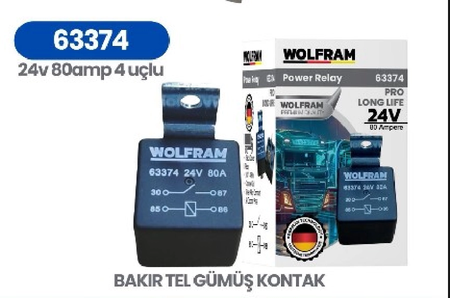 Röle Çift Platinli Siyah 4 Uçlu Pro Marş Güç 24V 80A | OEM 63374