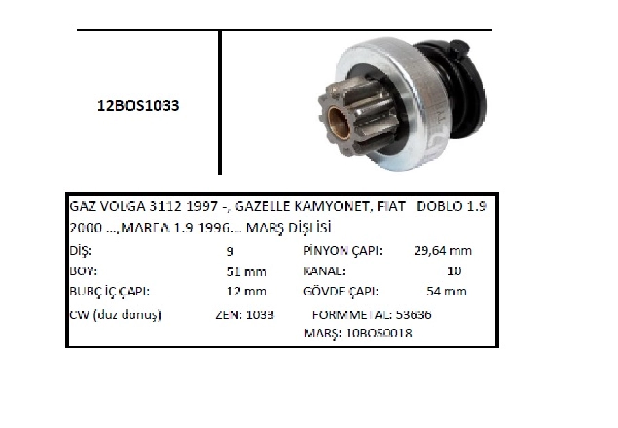 Marş Dişlisi 9D Bosch Tipi (1033) Marea Dzl Alfa Romeo-BMW-Opel | OEM 12BOS1033
