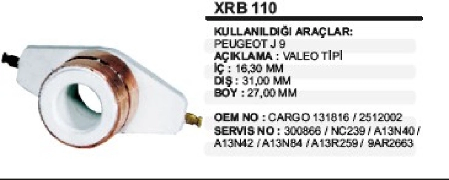 Rotor Bakırı Valeo Tip Pejo J-9 İç Delik:17mm Dış ÇAP:31mm BOY:27mm | OEM XRB110