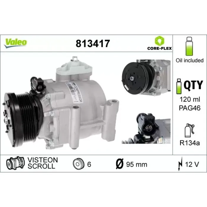 Klima Kompresoru Benzinli 1.25-1.4-1.6 Fiesta 08>17 | VALEO 813417 | OEM 8V51 19D629 EG 1763935 19D629 1763935