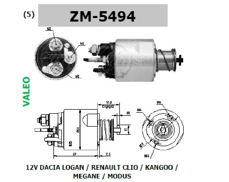 Marş Otom. - 12V Valeo Tipi Dacia Logan Renault Clio Kangoo Megane Modus Civatalı Cereyan Civatası U | OEM ZM-5494