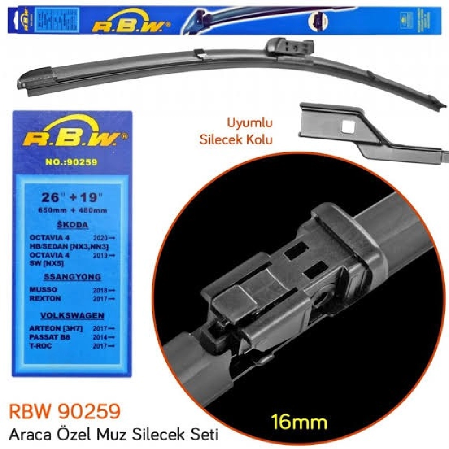 Silgi Paleti (2 Adet) 26" + 19" 650MM + 480MM 16MM Butonlu MUZ2 - Škoda: Octavia 4 Hb [NX3, NN3] (202 | OEM 90259