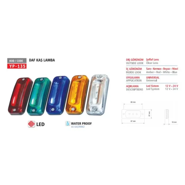 Kas Lambasi Ledli DAF Mavi Ledli 12/24V | YUCEPLAST YP-135 M