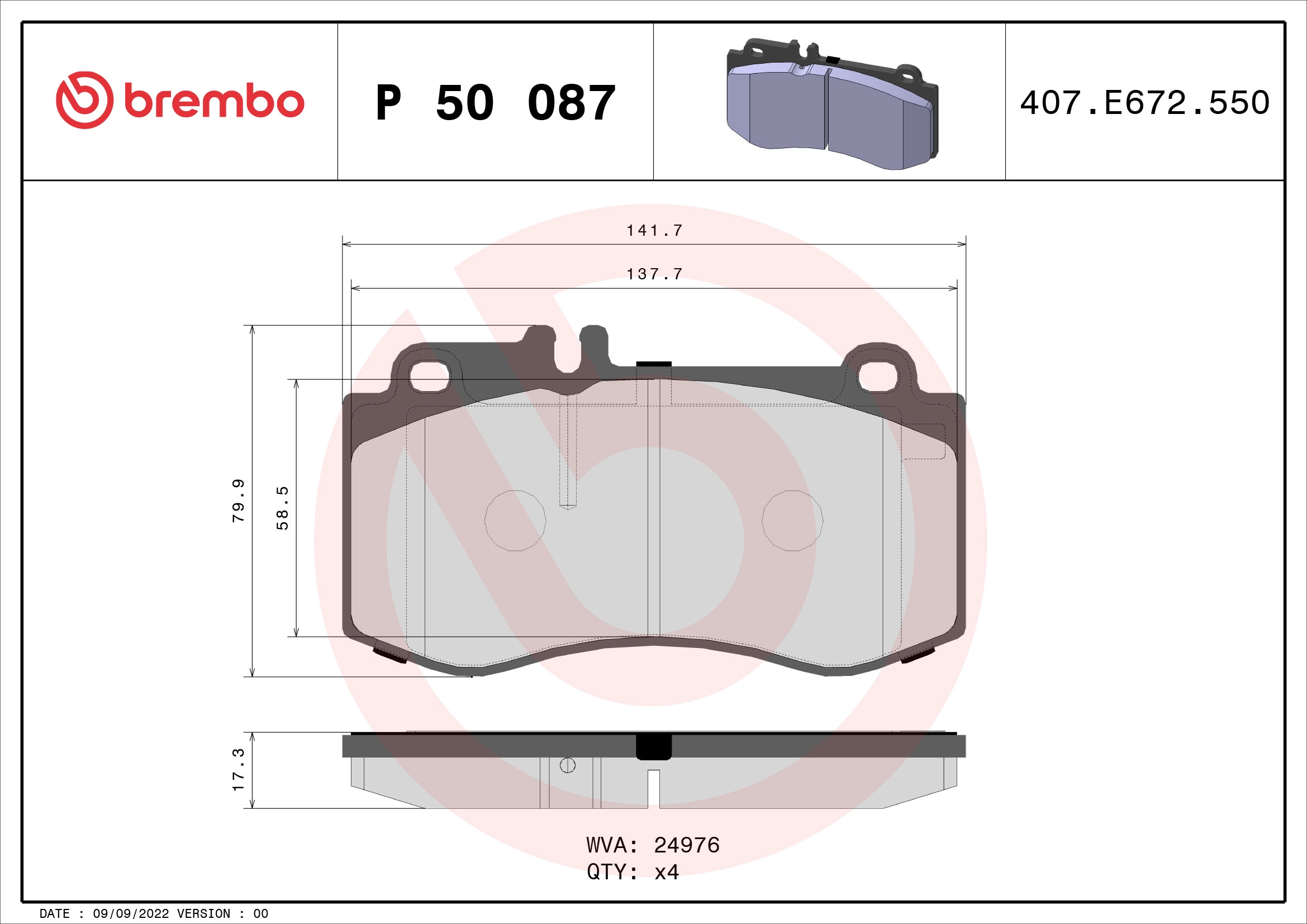 Fren Balatasi On X218 14>17 C218 14>17 W212 13>15 S212 13>16 | BREMBO P50087 | OEM A0074206320