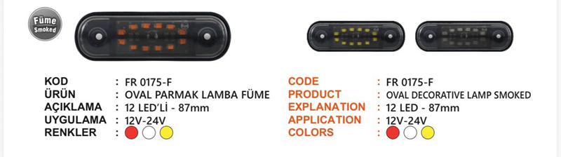 Fr Oval Lamba 12 Ledli Füme Camlı Sarı
