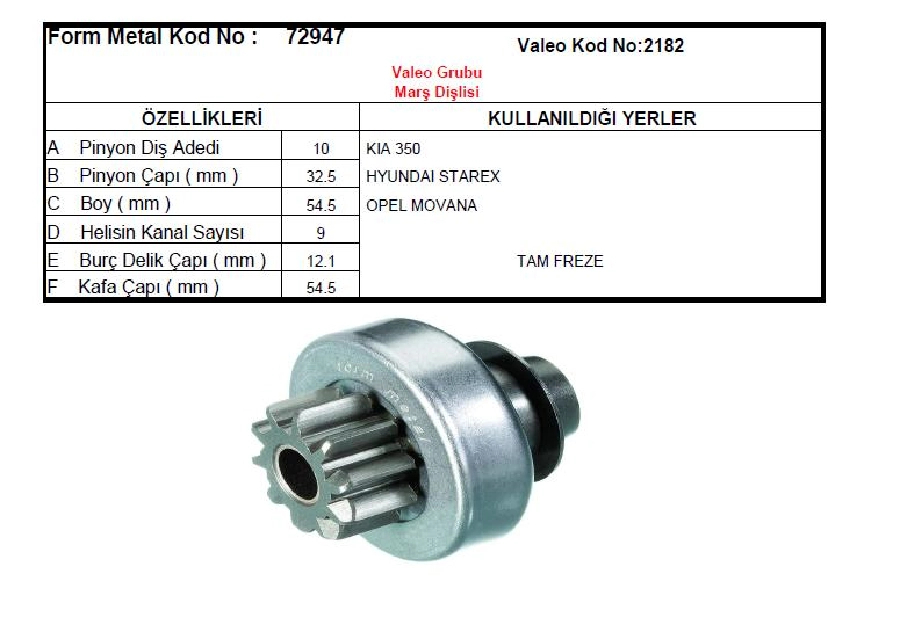 Marş Dişlisi 10D - Starex-H100, Kia 350, Opel Movano, Renault Master | OEM 72947