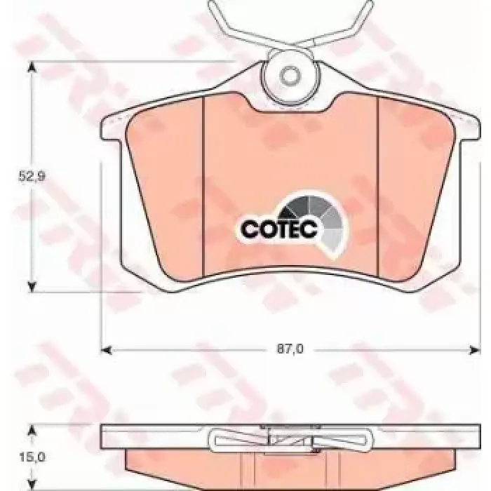 Arka Fren Balatasi Megane 2 A3 Golf Passat 2,3,4 Vento Jetta 2 Octavia Cordoba Ibiza Toledo P405 (1 2) / (Yukseklik: 52,9 Mm, Uzunluk: 87 Mm, Kalinlik: 17 Mm) | TRW GDB823 | OEM 1H0698451B
