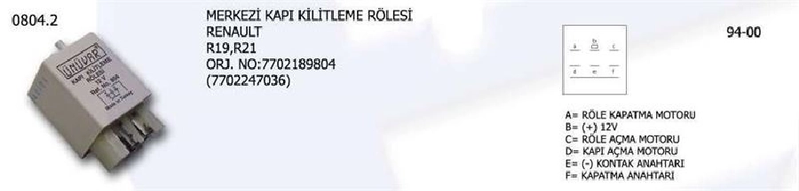 Röle Kapı Kilitleme - Renault 21-19 | OEM 0804.2